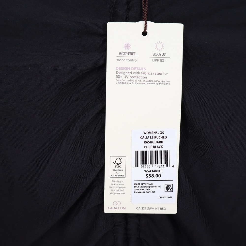 CALIA Womens LS Ruched Rashguard Pure Black Cropped UPF 50+ XS - Picture 5 of 8